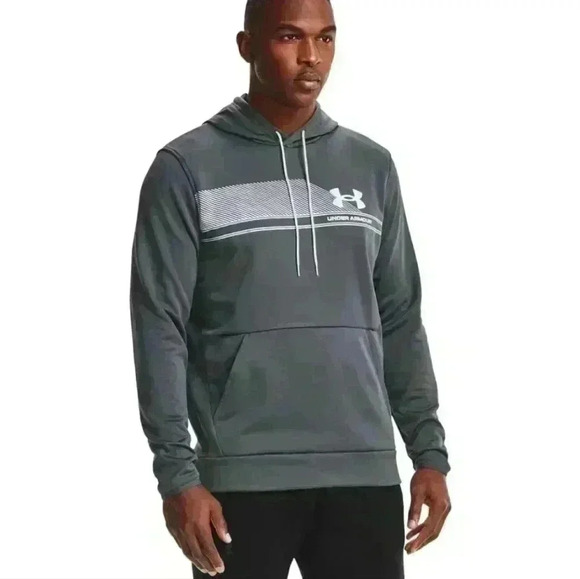 UNDER ARMOUR - MENS MEDIUM GRAPHIC FLEECE TOP HOODIE LOOSE FIT GREY/WHITE - Picture 1 of 12